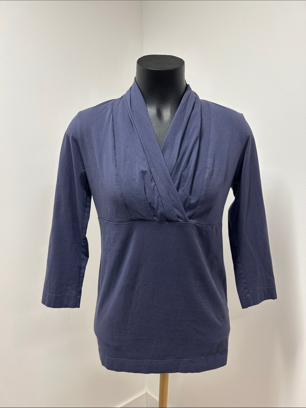Banana Republic Navy Blue Draped V-Neck 3/4 Sleeve Top